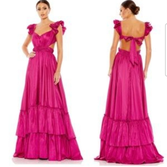 Ienna for Mac Duggal Cut Out Ruffled Satin Gown Magenta SZ 2 NEW 68062